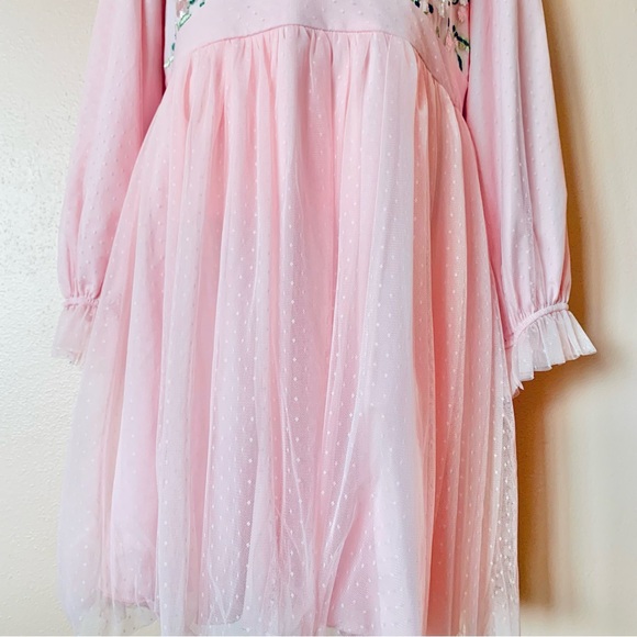 Simplee Plus Pink & Green Embroidered Floral Tulle Mesh Swiss Dot Print Dress. - Picture 4 of 10